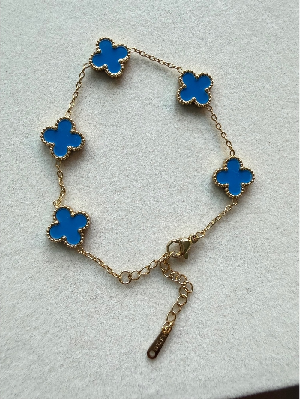 18K Gold Plated Blue Clover Charm Bracelet Non Tarnish
